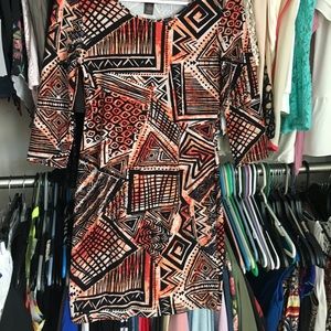 Orange and black Aztec patter bodycon dress